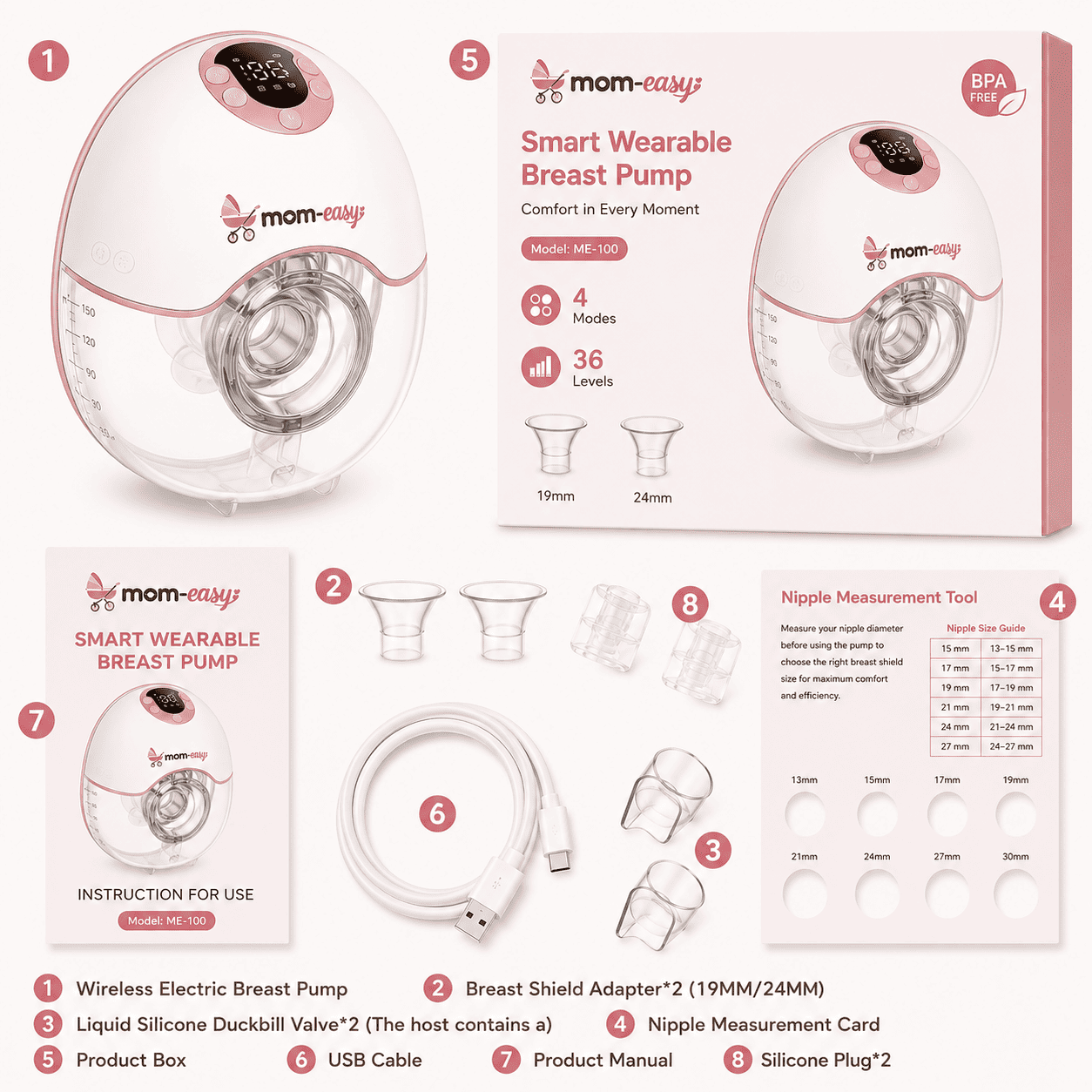 Mom-Easy™ Smart Wearable Breast Pump — 4 Modes & 36 Levels